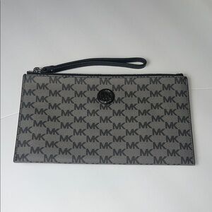 Michael Kors Gray MK Logo Wristlet Pouch with Black Trim